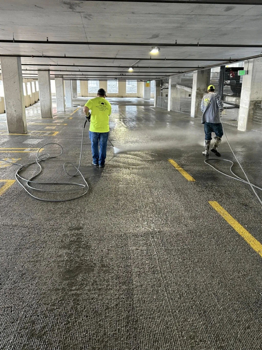Parking garage deck cleaning